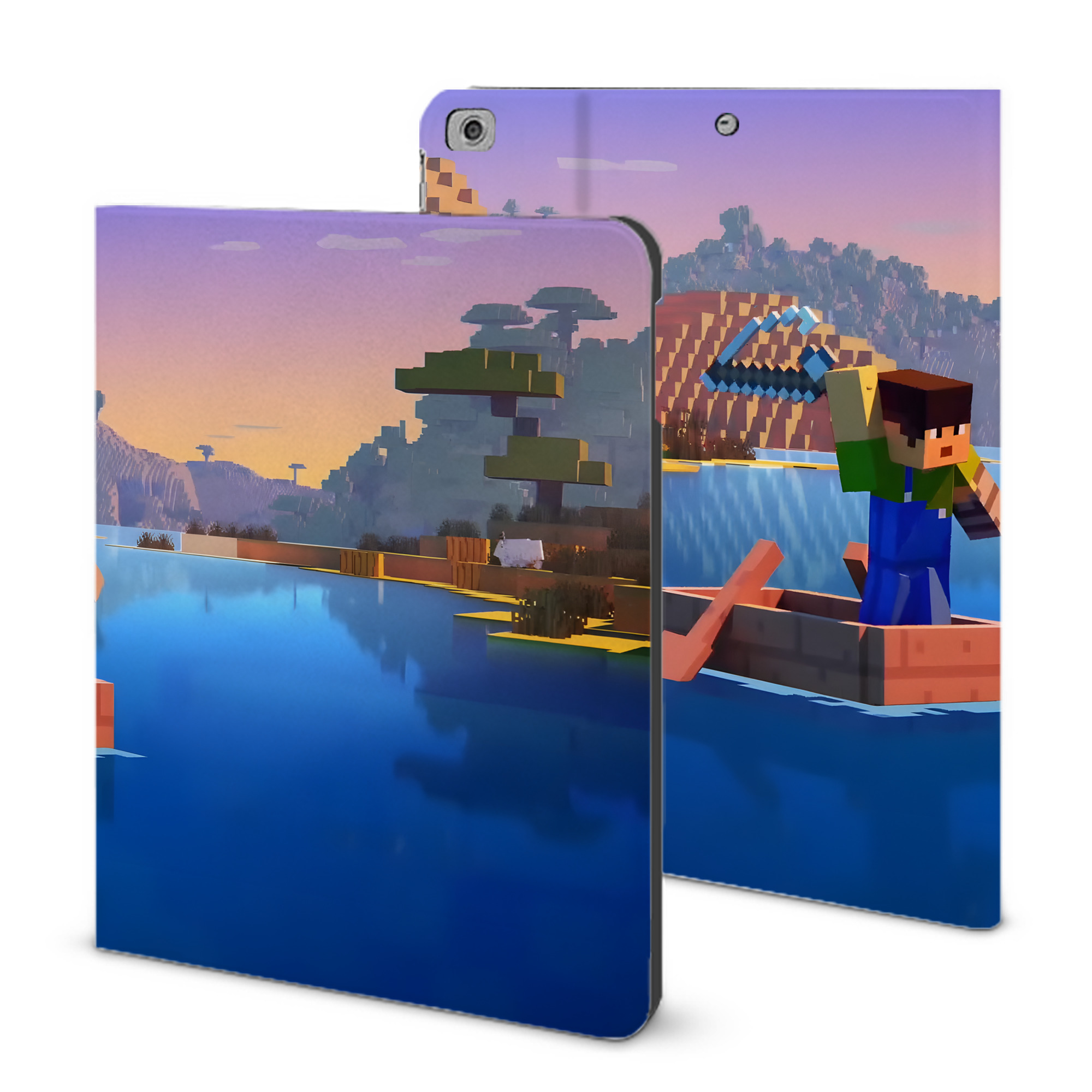 （画像用） マインクラフト ブロックの世界 Minecraft MC Block world IPad ケース ブック型 PUレザー TPU 耐衝撃 軽量 薄型 ペン収納なし 全面保護 IPad 各モデル対応